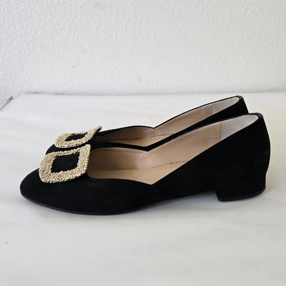 Russell & Bromley Black Suede‎ Leather Low Heel Flats Made in Italy size 38 or 8 - Picture 11 of 16